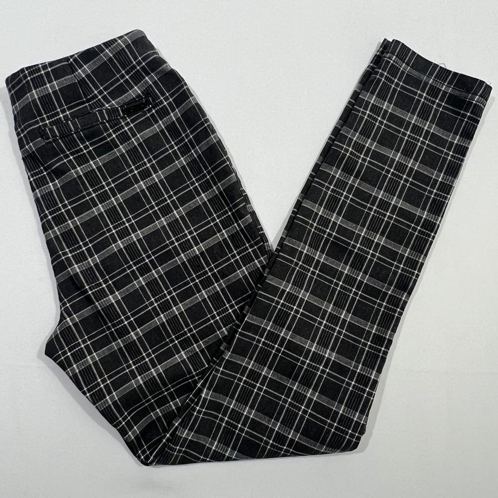 Calvin Klein Women's Pants 2 Black Gray White Plaid Stretch Skinny Dress Ankle